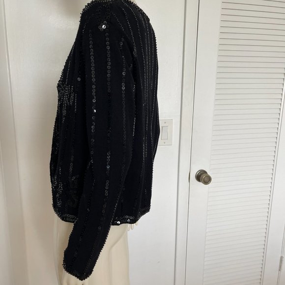 Ladies black jacket with black sequins, with front hooks, sz MED - Picture 8 of 16